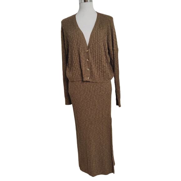 Saylor Ribbed Sweater Cardigan and Skirt Set Small Cropped Midi Length - Picture 1 of 14